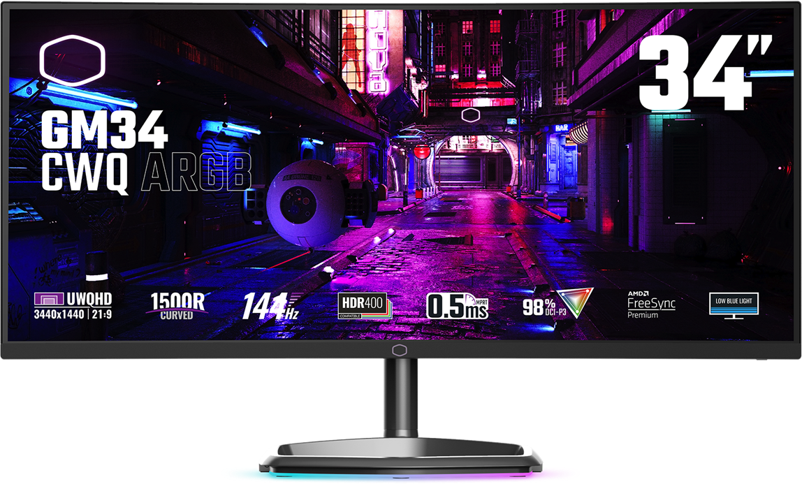 Refurbished Cooler Master GM34-CWQ ARGB Zwart Gaming Monitor Refurbished Cooler Master GM34-CWQ ARGB Zwart Gaming Monitor